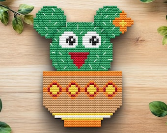 Happy Cactus Cross Stitch Pattern, Funny Plant Embroidery (PDF)