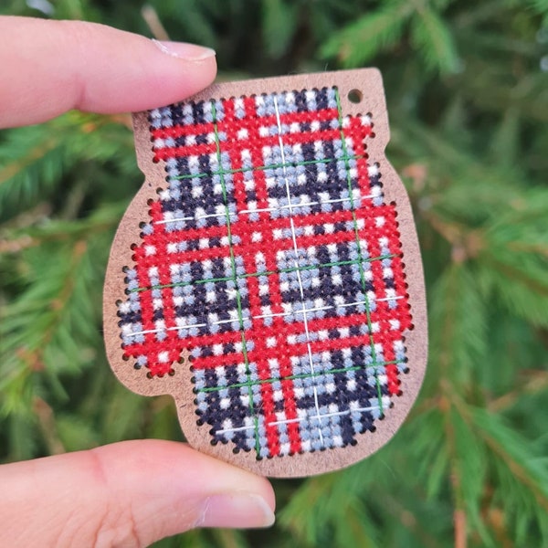 Christmas Mitten Cross Stitch Pattern Plaid Mitten Tiny Cross Stitch Winter Cross Stitch Christmas Embroidery Instant Download PDF