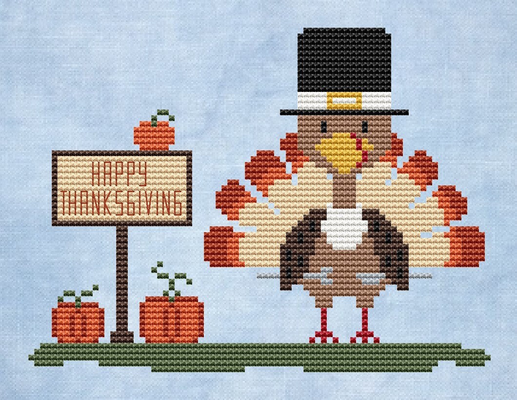 Happy Thanksgiving Cross Stitch Pattern Turkey Cross Stitch Autumn Cross Stitch Fall Cross Stitch Easy Cross Stitch Instant Download PDF