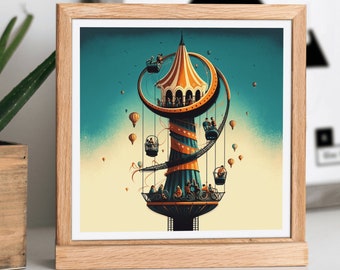Drop Tower Theme Park Illustration squared art print poster