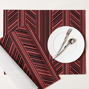 Red placemat set of 4, Modern placemat design, Striped placemat pattern, Cool placemat for gift, Simple graphic placemat, Striped pattern