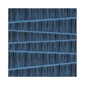 May include: A square textile with a repeating pattern of black vertical lines on a light blue background. The lines are slightly wavy and arranged in horizontal rows, creating a textured appearance. The design is simple and modern.