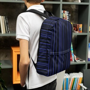 Sac à dos à rayures bleues, cartable à motif sympa, sac à dos à motif graphique simple, sac à dos à rayures, cadeau cartable pour enfants, sac isotherme