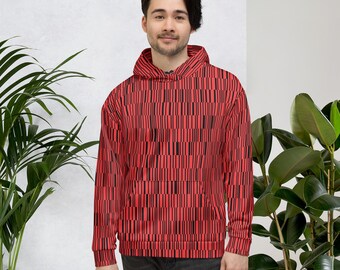 Red Geometric Pattern Unisex Hoodie: Modern Graphic Design