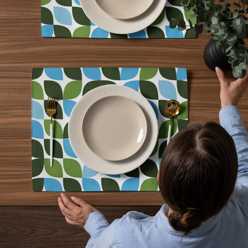 Geometric Placemat Set of 4, Leaf Pattern Design Placemat, Modern
