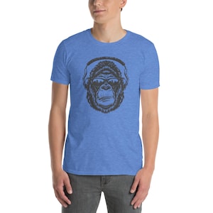 Gorilla with headphone Short-Sleeve Unisex T-Shirt. Gorilla art tee. Funny gorilla shirt. Gorilla cartoon art tshirt. Cool tee. Gorilla tee