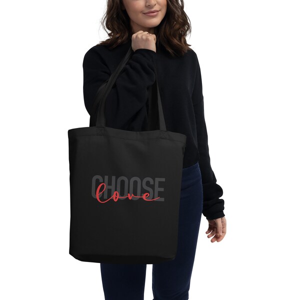 Choose love tote bag, Women gifts, Cool tote bag gift for her, Typographic tote bag design, 100% organic cotton tote bag, Love tote bag