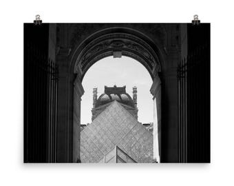 Louvre Museum Black and White Photography Print: Paris Architecture Poster