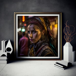 Arte mural imprimible, mujer, símbolos amazigh, arte de descarga instantánea