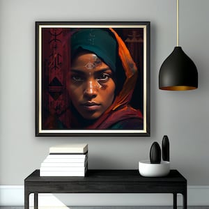 Arte mural imprimible, mujer, símbolos amazigh, arte de descarga instantánea