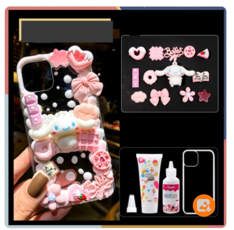 Puede incluir: Una funda transparente para tel&eacute;fono con un dise&ntilde;o rosa y blanco que presenta un perro de dibujos animados, corazones, estrellas y otros detalles lindos. La funda viene con un conjunto de dijes rosa y blanco, un tubo de pegamento y una botella de resina.