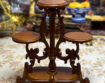 1:12 JBM Dollhouse DecorVictorian Walnut Dollhouse Plant Stand