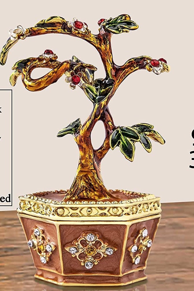 Handcrafted Enamel and Rhinestone Crystal Bonsai Tree Trinket Box