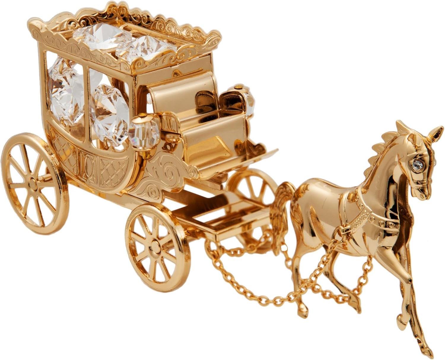 Beautiful 24 K Gold Plated Crystal Studded Horse Drawn Royal