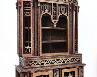 Amazing Gothic Miniature Dollhouse Decor Replica Gothic Sideboard Hand Crafted Stained Carved Artisan Doshe Collectible One of a Kind Gift