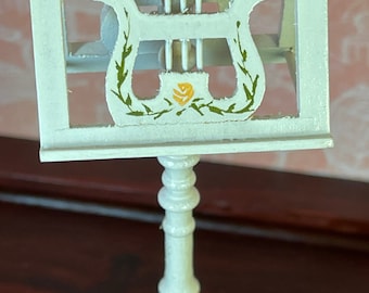 Vintage Retired Very Rare Replica of an English Regency Double Music Stand White Motif Red Flowers Green Leaves Collectible Museum Hobby