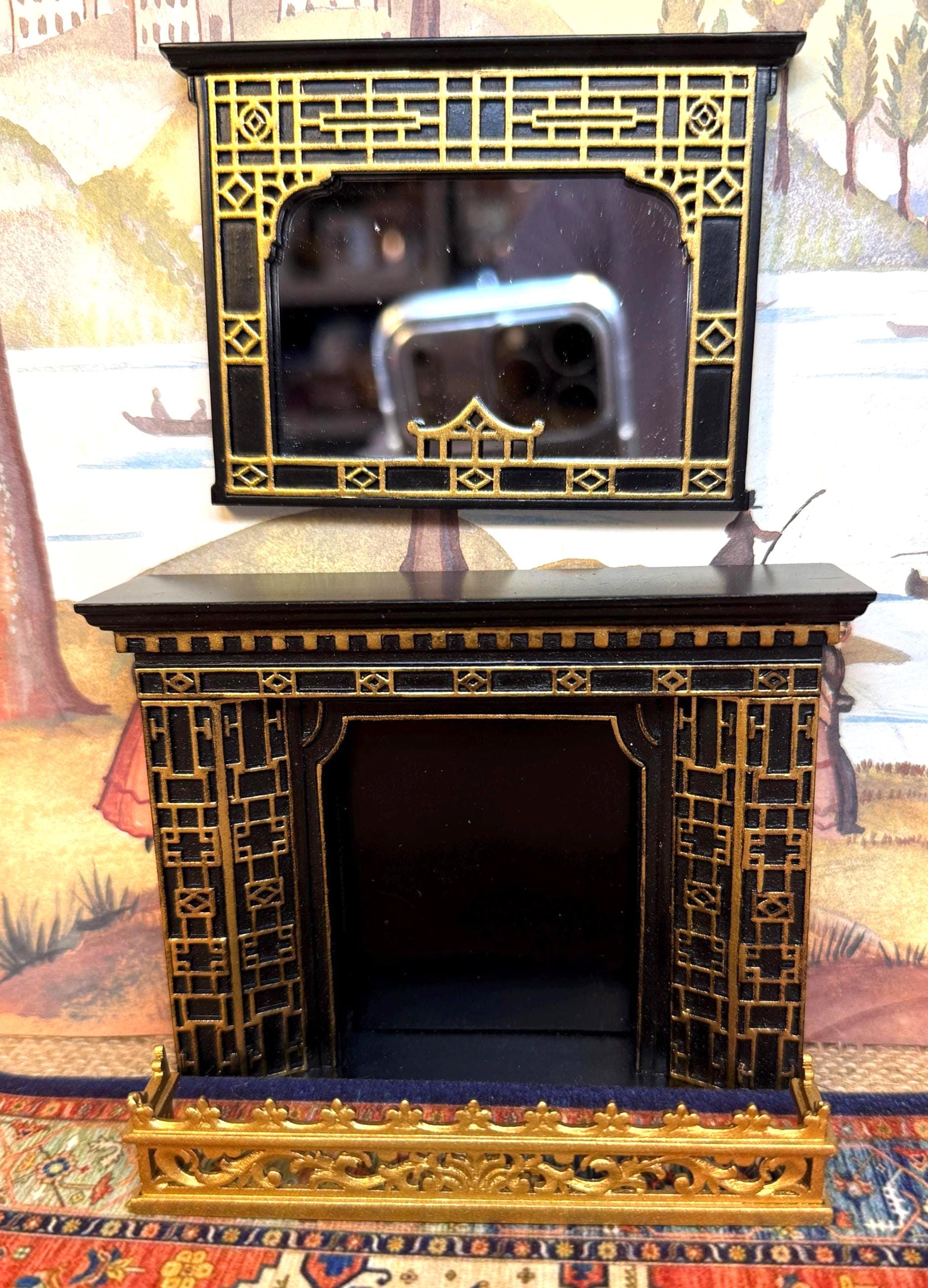 Black Chinoiserie Vintage Mirror - Etsy