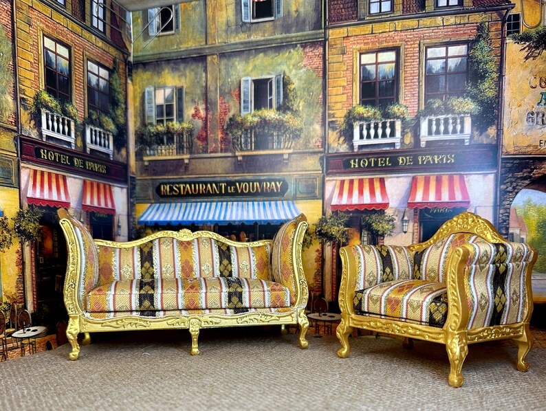 Miniature Dollhouse Decor Replica Louis XV Rococo Armchair Shadow Golds Black Wood 18th Century Collectible Holiday Birthday Gift Hobby image 4