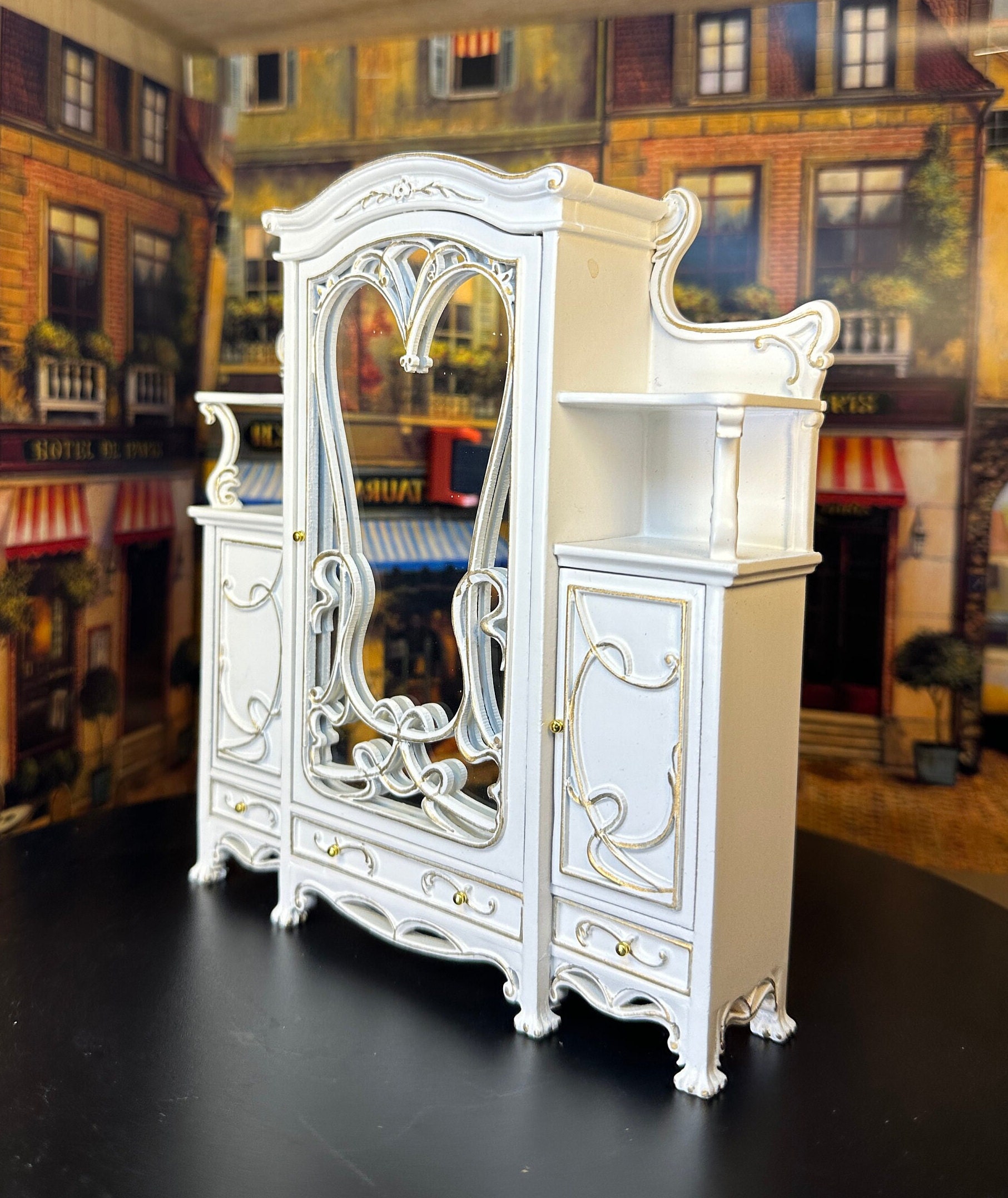 JMB Miniature Dollhouse Decor Replica White Gold Art Nouveau