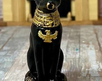 Drie inch miniatuur Egyptische zwarte kat Bastet godin Diety altaardecor