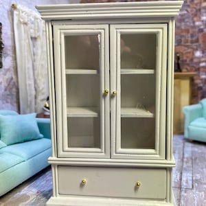 Miniature Dollhouse Scale White Cabinet With Two Working Doors and Drawer and Three Shelves