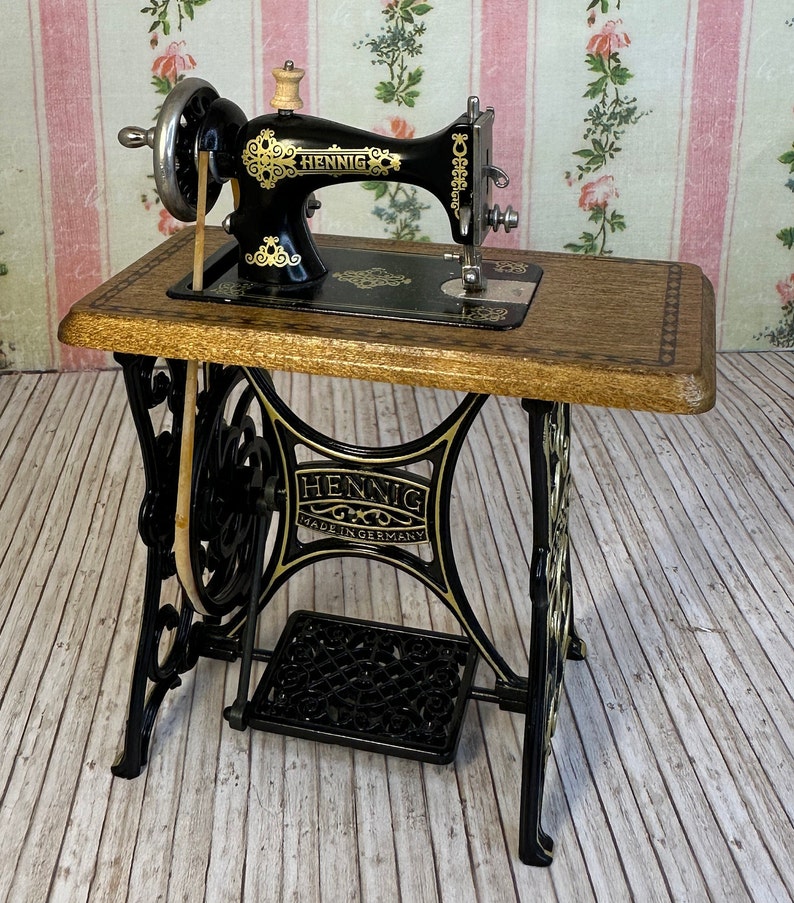 Fantastic Find Vintage Miniature Replica German Made Boho Hennig Working Treadle Sewing Machine Collectible Great Holiday Birthday Gift image 4