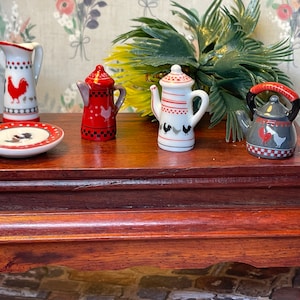Five French Feves Miniature Porcelain Pots and Biscuit Plate