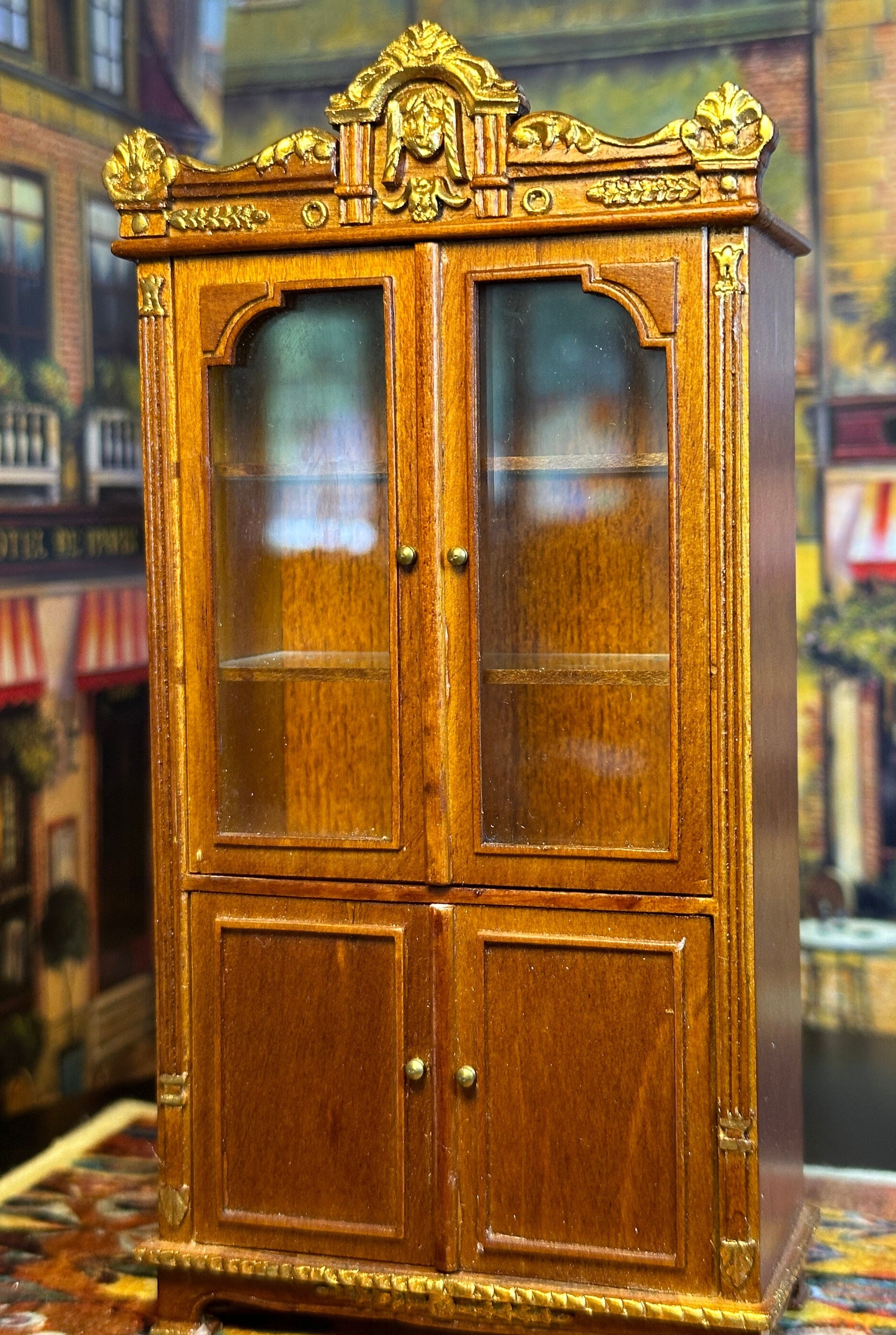 Vintage Early Bespaq Miniature Dollhouse Decor Replica French Empire Era 18th Century Walnut 2 Door China Cabinet Napoleons Versailles Gift