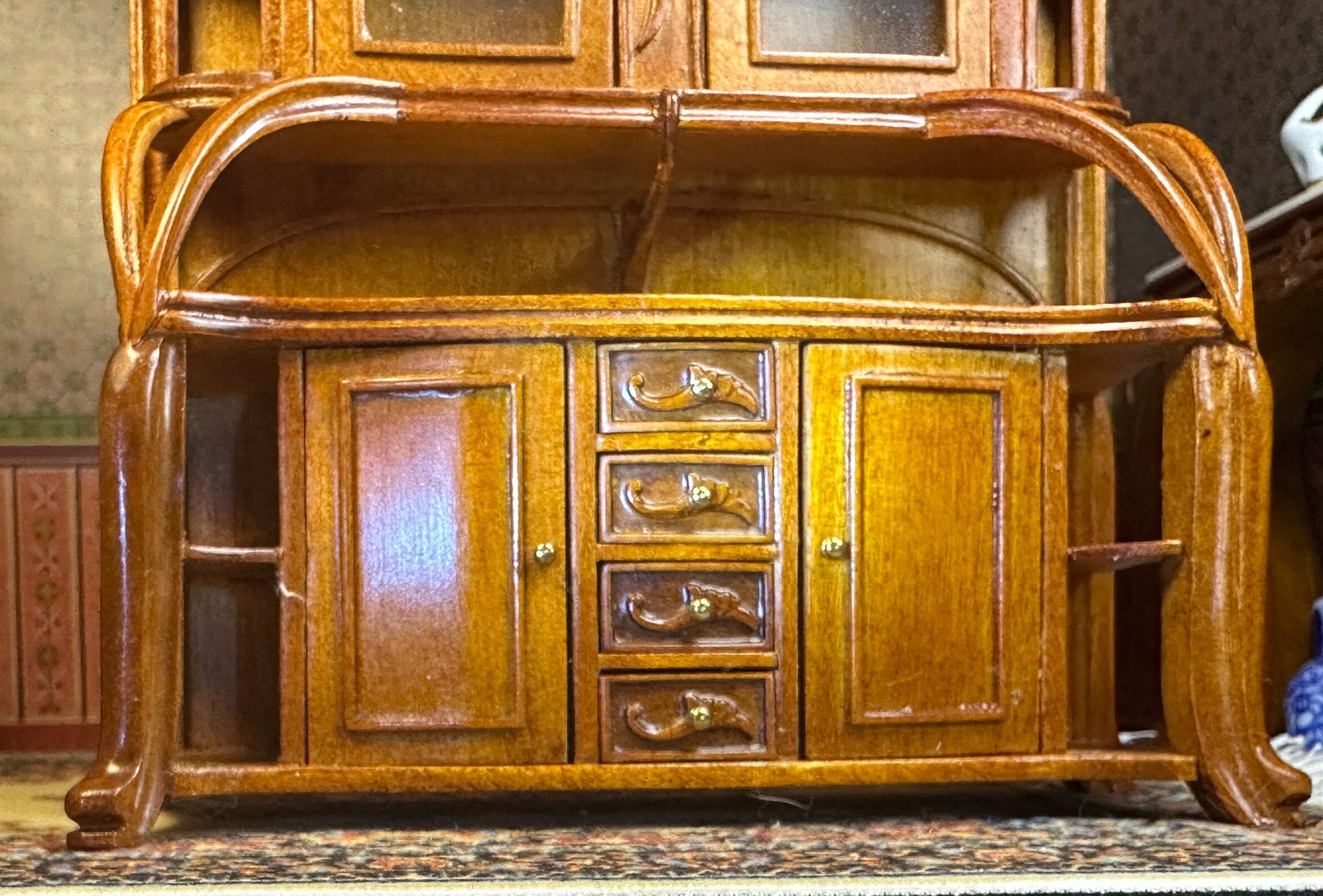 Armoire Vitrine De Cuisine Vintage Pour Poupée – Bois 1950’s – Fait Main France