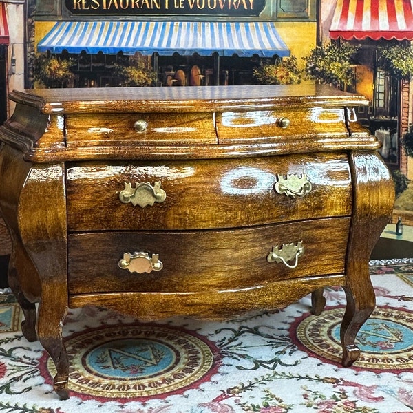 Collection vintage de 35 ans, décoration de maison de poupée miniature, réplique en bois d'olivier, commode française Louis XIV, commode, commode de chevet