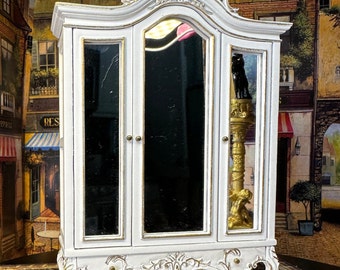 1:12 JBM Dollhouse Decor Late Victorian 1890 White Gold Wardrobe