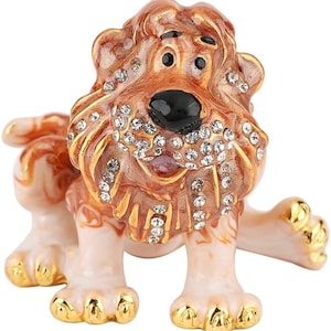 Cute Little Lion Hand Crafted Enamel and Precious Stones Trinket, Ring, What Not Box, Gift, Home Decor, Fun
