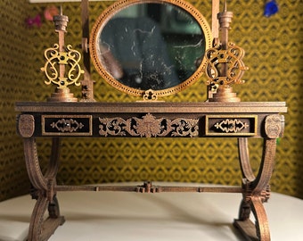 Stunning Miniature Dollhouse Action Figure Decor Replica 14th Century Gothic Vanity Desk Birch Artisan Doshe Hand Crafted Stained Carved