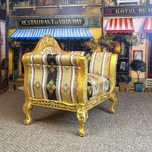 Miniature Dollhouse Decor Replica Louis XV Rococo Armchair Shadow Golds Black Wood 18th Century Collectible Holiday Birthday Gift Hobby image 3