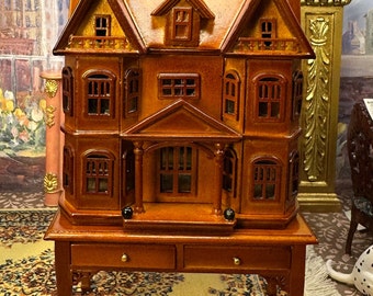 Miniature Scale Walnut Dollhouse for a 1:12 Dollhouse