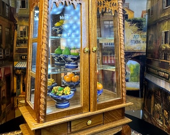 Large Dollhouse Room Box Action Scene Decor Hand Crafted Laser Cut Teak Curio Cabinet Glass Shelves Holiday Birthday Gift Collectible