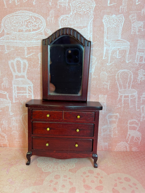 Pre 1989 Dollhouse Low Boy Bedroom Dresser With Separate Mirror