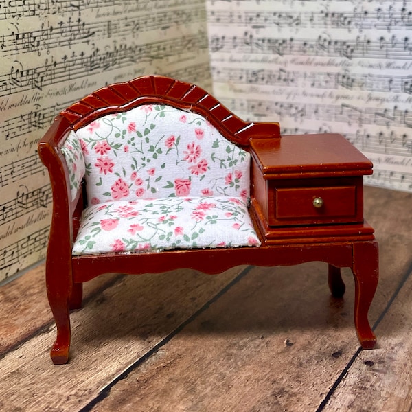Vintage Design Miniature Dollhouse Decor Replica Hall Telephone Study Chair Mahogany 3.5 x 4x 2 Inches Collectible Hobby Birthday Holiday