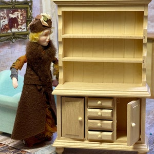 Miniature Dollhouse Unpainted Dining Room Buffet, Curio Cabinet, Kitchen or Pantry Cabinet