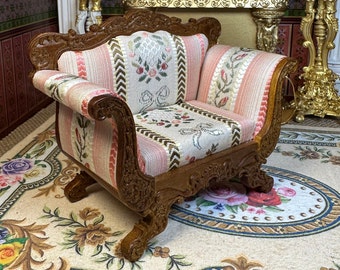 JBM Miniature Dollhouse Decor Victorian Living Room Armchair Walnut Miniature Art Hobby Birthday Holiday Mother&#39;s Father&#39;s Day Christmas