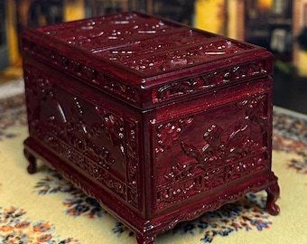 1:12 Queen Anne Style Mahogany Trunk  Lined in Soft Cream Velvet Interior I