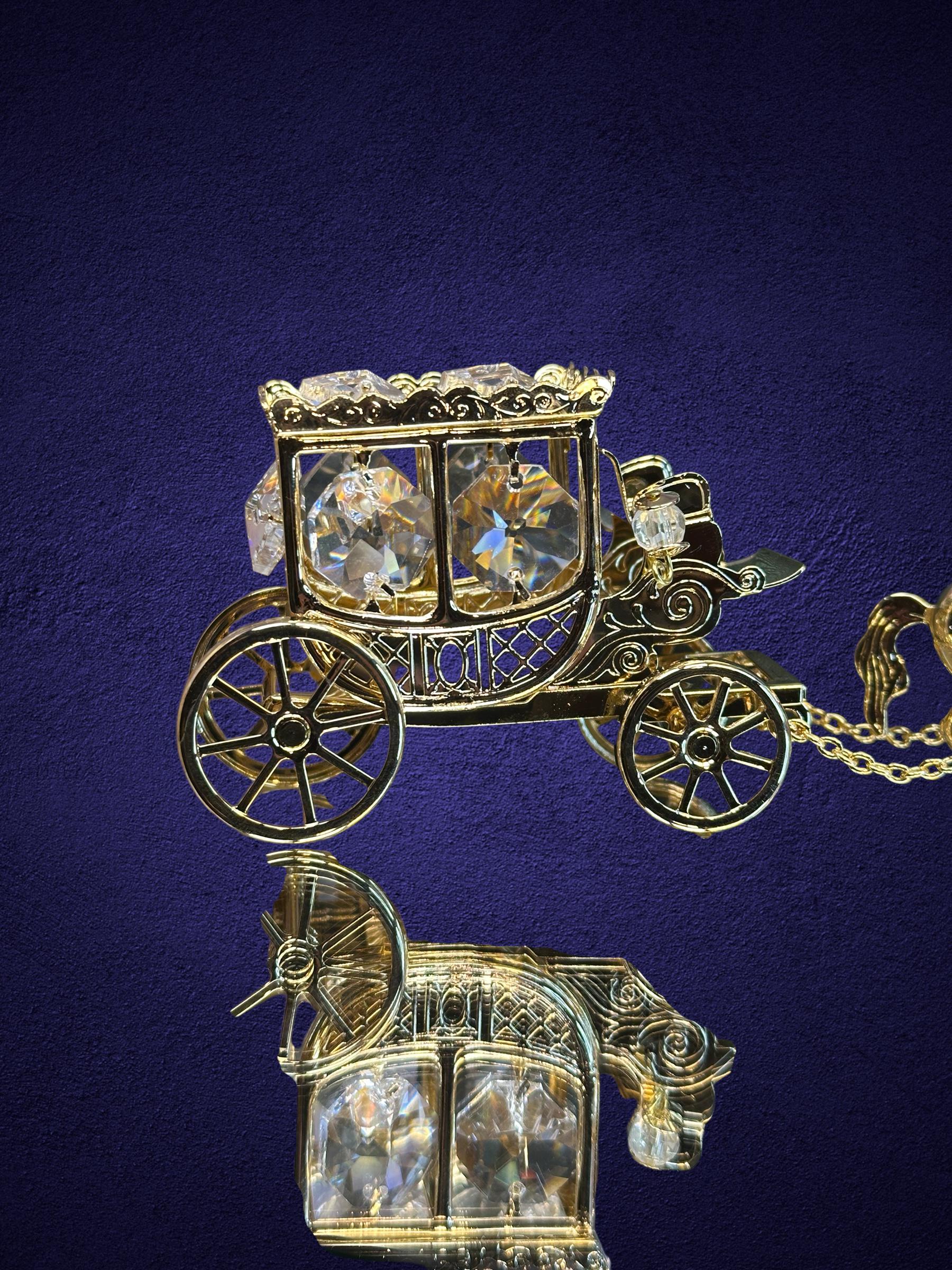 Beautiful 24 K Gold Plated Crystal Studded Horse Drawn Royal