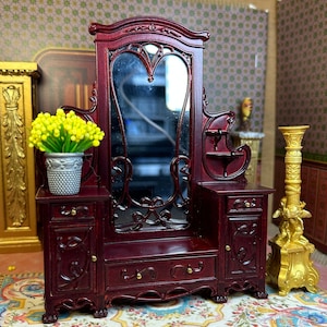 JBM Miniature Dollhouse Decor Replica Mahogany Art Nouveau Dressing Table