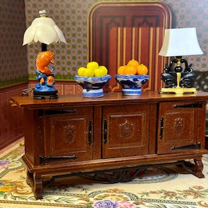 Stunning Miniature Dollhouse Decor JBM Replica 17th Century Walnut Spanish Credenza Medieval Rustic Look Collectible Holiday Birthday Gift
