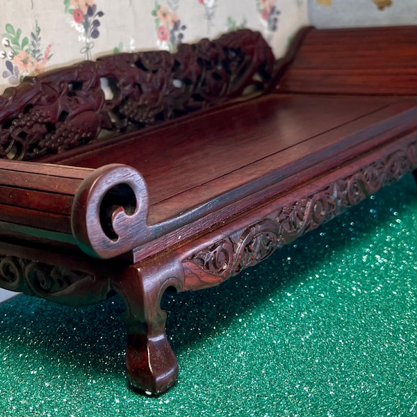 Miniature Chinese Ming 14th to 17th Century Model Furniture Rosewood Imperial Bed, Chaise or Modern Daybed  10.6 x 4.25 x 3.5