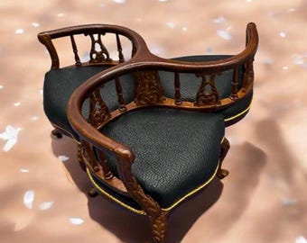 1:12 Victorian Walnut Conversation Chair, Black Faux Leather
