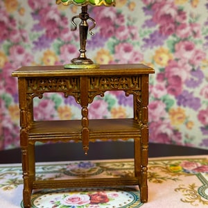 JBM Quality Miniatures Dollhouse Decor Replica 15th Century Walnut Court Cupboard Tutor Medieval Style Dinner Wear Storage Collectible Hobby