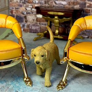 Vintage 1992 Miniature Dollhouse Decor Sam Demos Collection French Empire Style Chairs Modern Resin Gold Legs Bird Wing Feet Unique Hobby