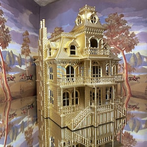 HO 1:87 Maßstab Gold Scharnier Puppenhaus Französisch Empire Viktorianischen Stil Zu Öffnen 10 Zimmer Plus Entries Stufen zum 3. Stock Balkon Veranda