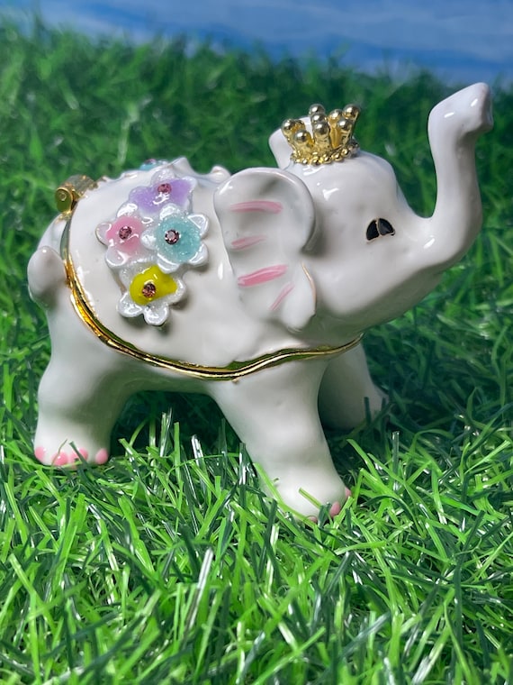 Enamel and Rhinestone Baby Elephant Ring Box Etsy